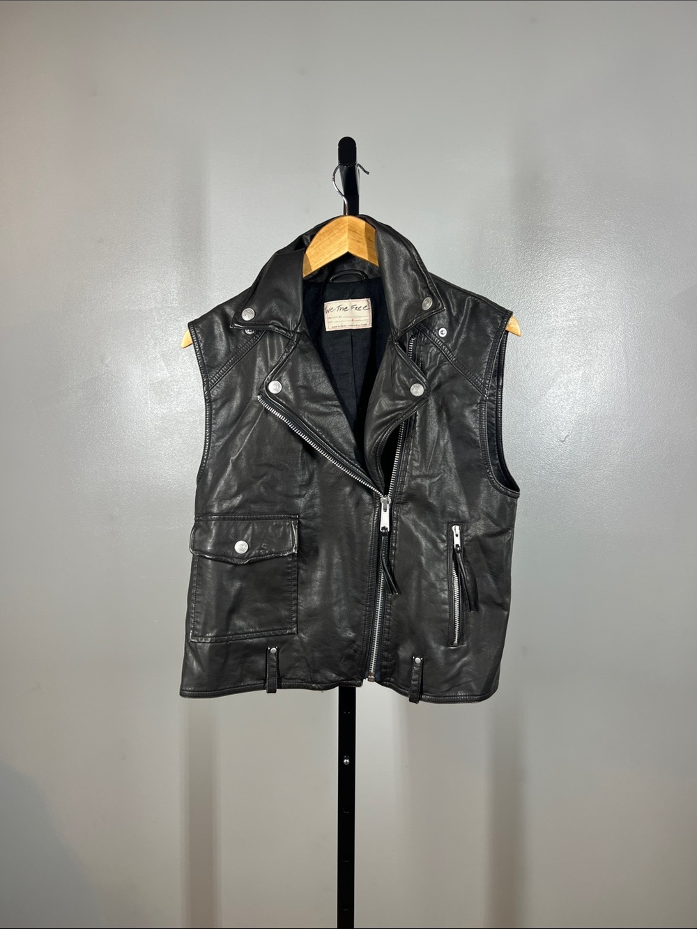 We The Free Black Leather Biker Vest
